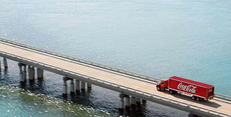 Coca-Cola truck on a bridge